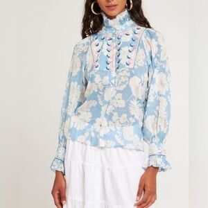 NEW ANTIK BATIK Blue Peony Blouse